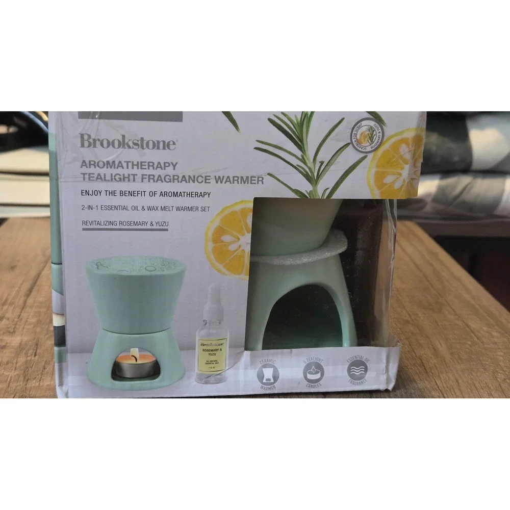 Brookstone Aromatherapy Tealight Fragrance Warmer 2-Pack Rosemary Yuzu Ceramic